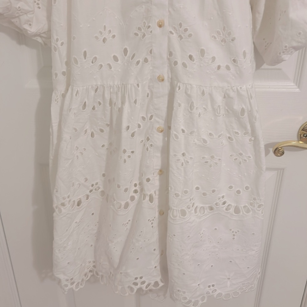 Anthropologie Tallulah Puff Sleeve Eyelet Mini Dress in White New Size Large - Picture 6 of 13